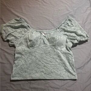 No Boundaries Lace Puff Sleeve Blouse in Light Green